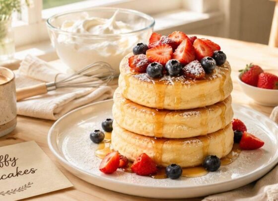 fluffy pancakes, Japanese soufflé pancakes, easy pancake recipe, homemade breakfast