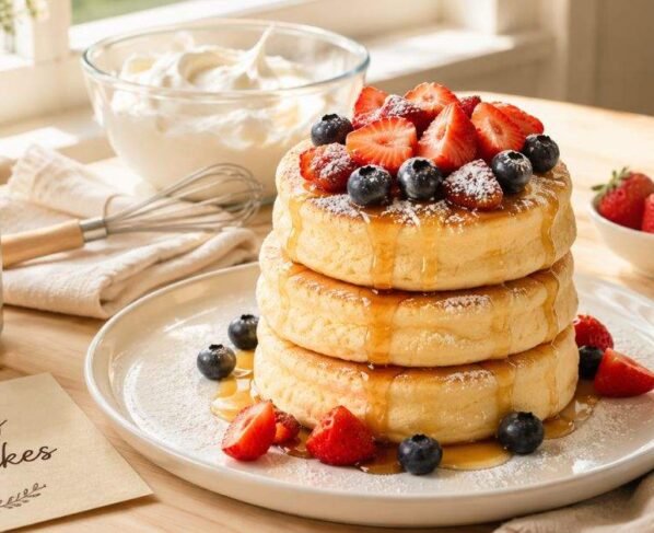 fluffy pancakes, Japanese soufflé pancakes, easy pancake recipe, homemade breakfast