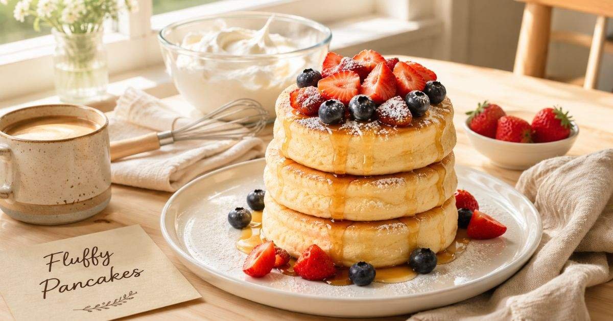 fluffy pancakes, Japanese soufflé pancakes, easy pancake recipe, homemade breakfast